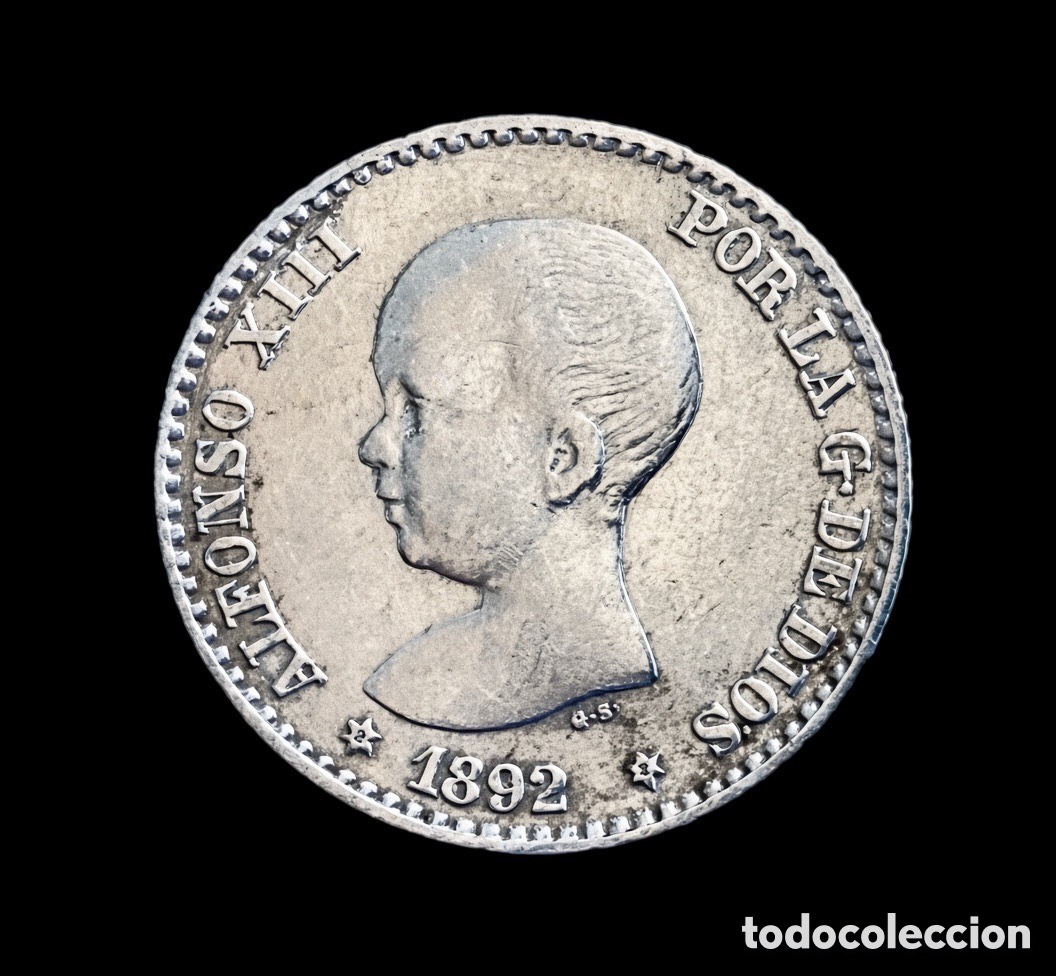 Monedas de Espa&ntilde;a: ESCASA VARIANTE * 50 CENTIMOS 1892 (ESTRELLAS PERFECTAS *2 *2) PLATA