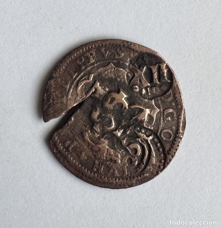 Monedas de Espa&ntilde;a: Moneda Felipe IV &ndash; Resello de XII Maraved&iacute;s (1636) &ndash; 25,5 mm - Cobre Hist&oacute;rico