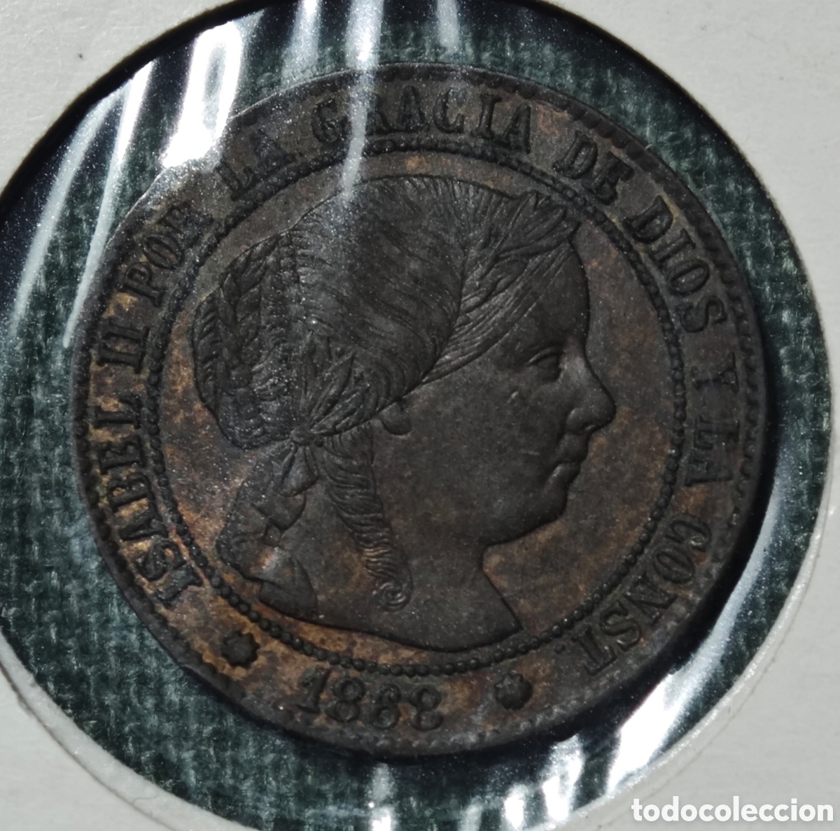Monedas de Espa&ntilde;a: Preciosa pieza de 1/2 C&Eacute;NTIMO de ESCUDO de ISABEL II 1868 BARCELONA EBC+