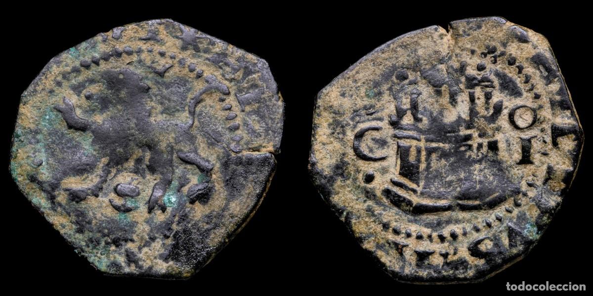 Monedas de Espa&ntilde;a: 1556-1598, 2 Maravedis Philips II, Cuenca Mint - 23 mm / 2,67 gr.