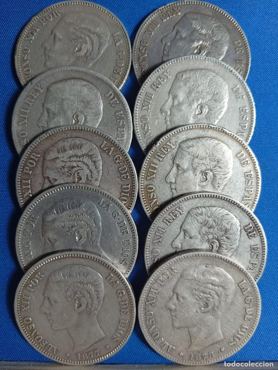 Monedas de Espa&ntilde;a: 10 Duros de plata 900 m. 5 ptas Alfonso XII varios a&ntilde;os. precio spot + 15%