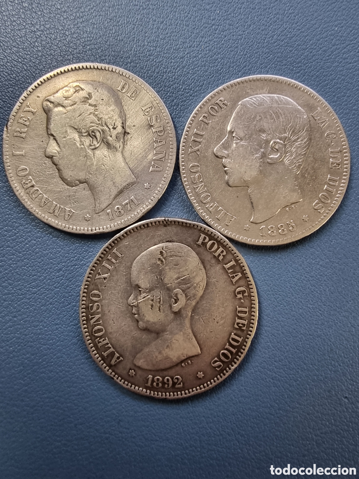 Monedas de Espa&ntilde;a: 3 duros de plata. Amadeo I, Alfonso XII, Alfonso XIII