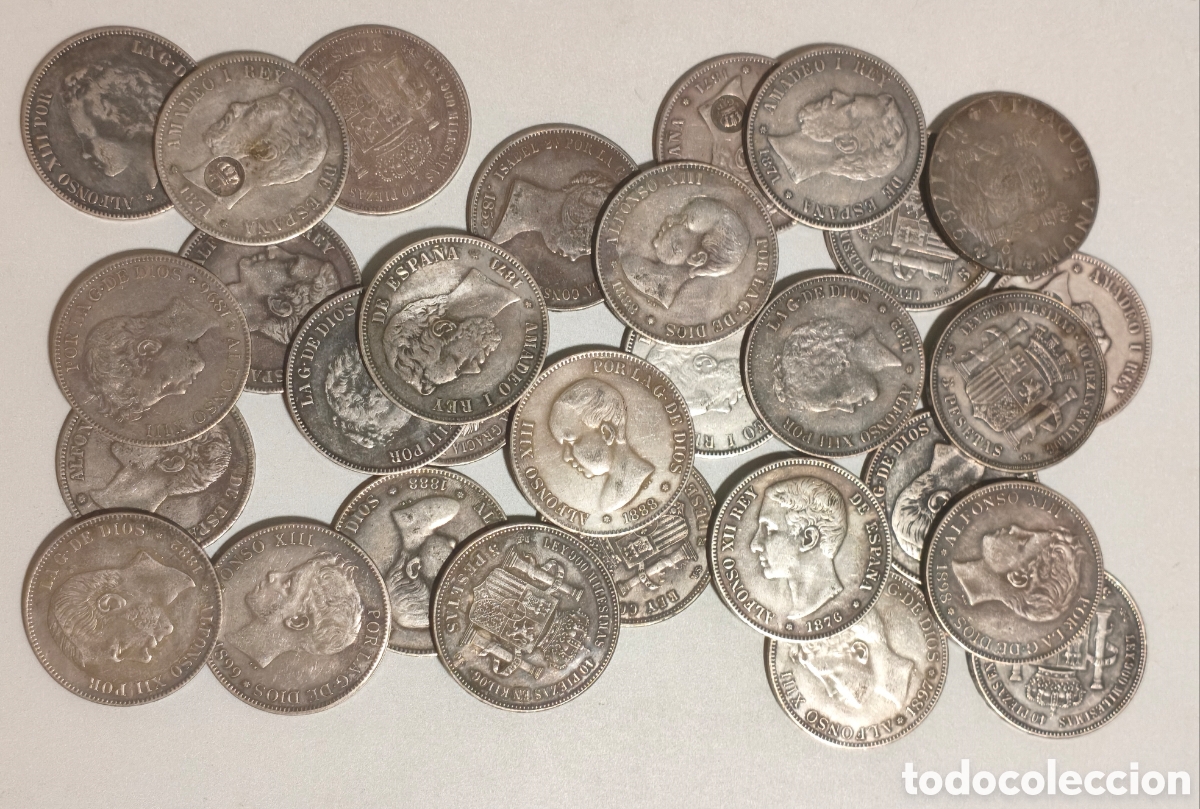 Monedas de Espa&ntilde;a: Lote 30 monedas 5 pesetas falsas de epoca