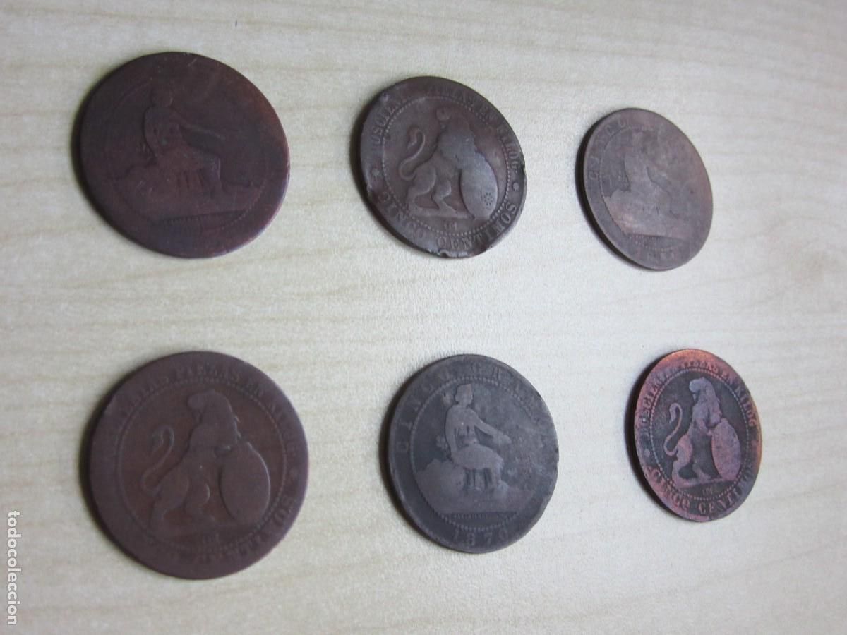 Monedas de Espa&ntilde;a: 6 monedas de 5 c&eacute;ntimos del Gobierno Provisional 1870