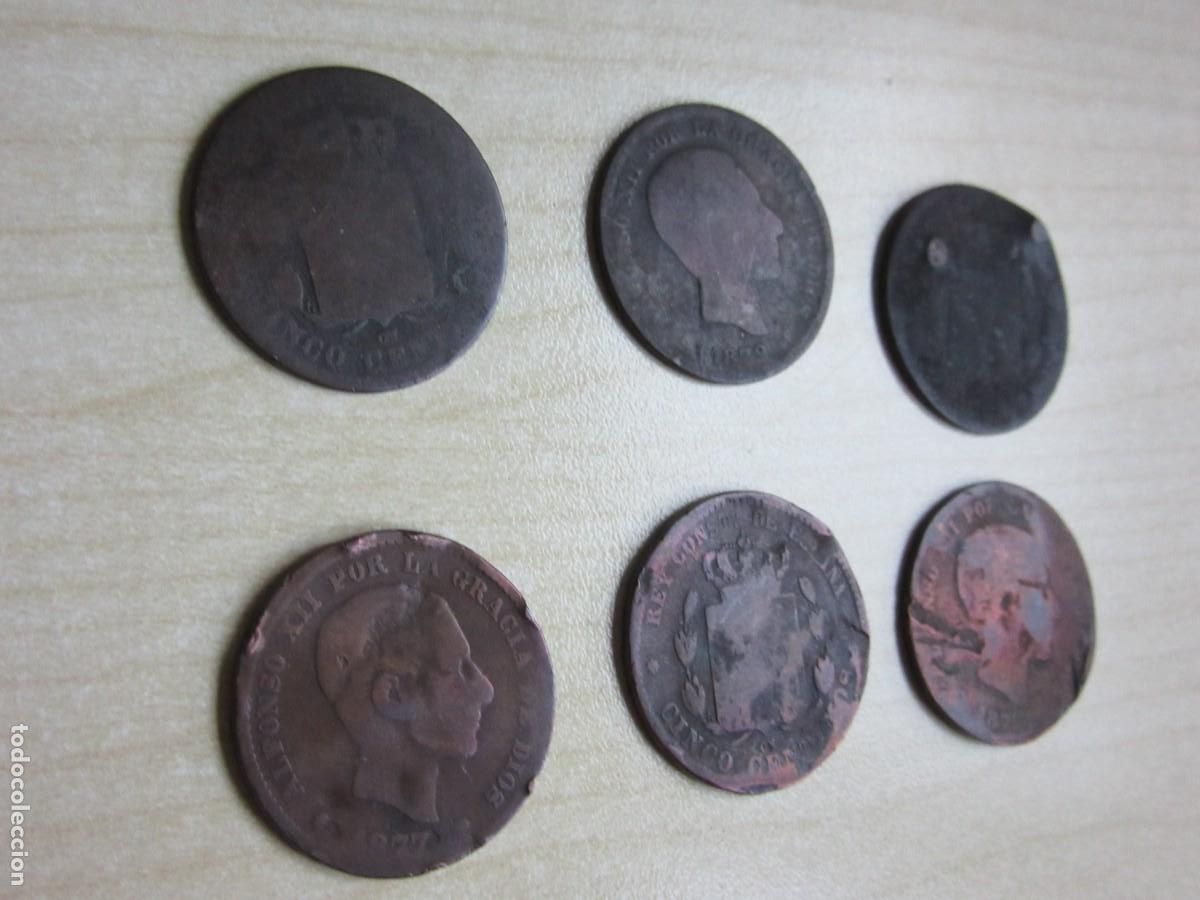 Monedas de Espa&ntilde;a: 6 monedas de 5 c&eacute;ntimos Alfonso XII emitidas en 1877, 1878,1879