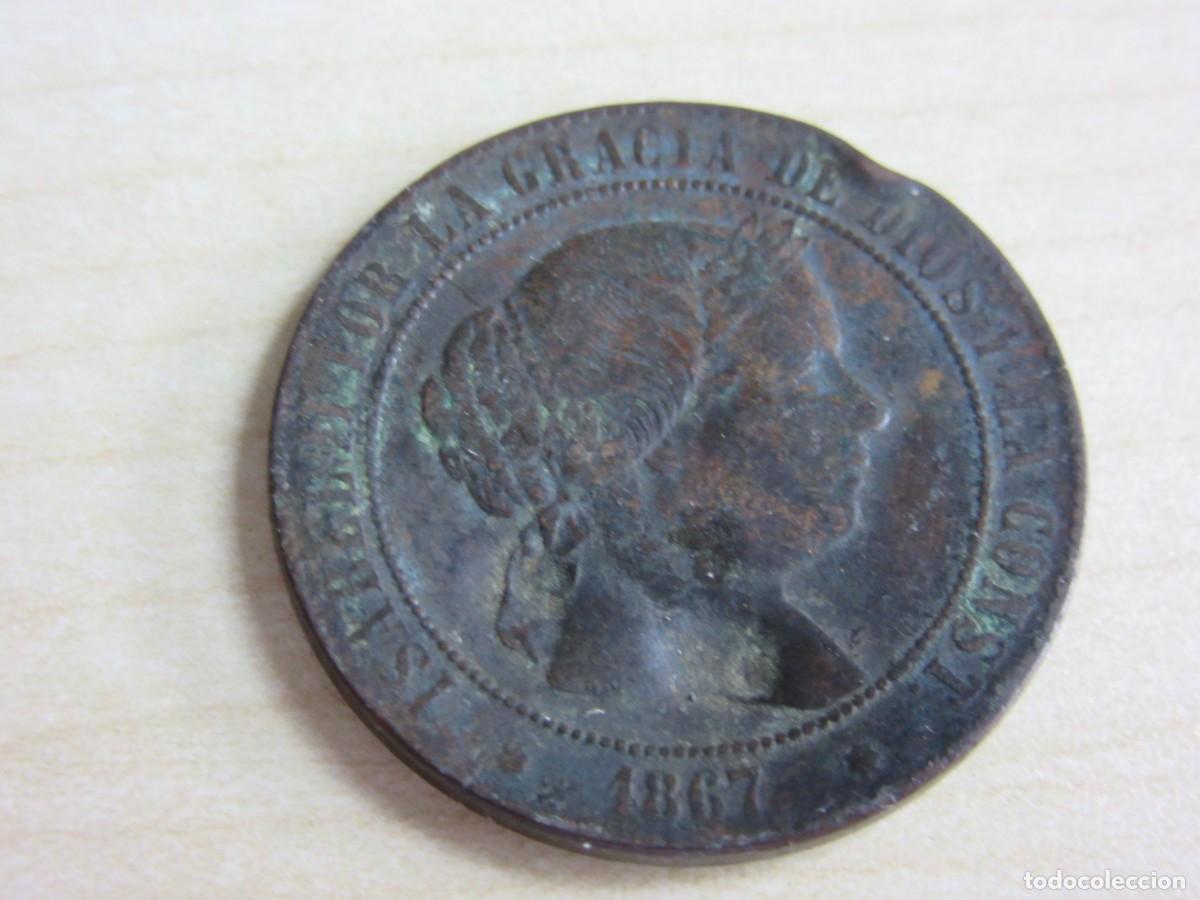 Monedas de Espa&ntilde;a: 5 c&eacute;ntimos de escudo de Isabel II 1867 Ceca Sevilla Di&aacute;metro 3,1 cm