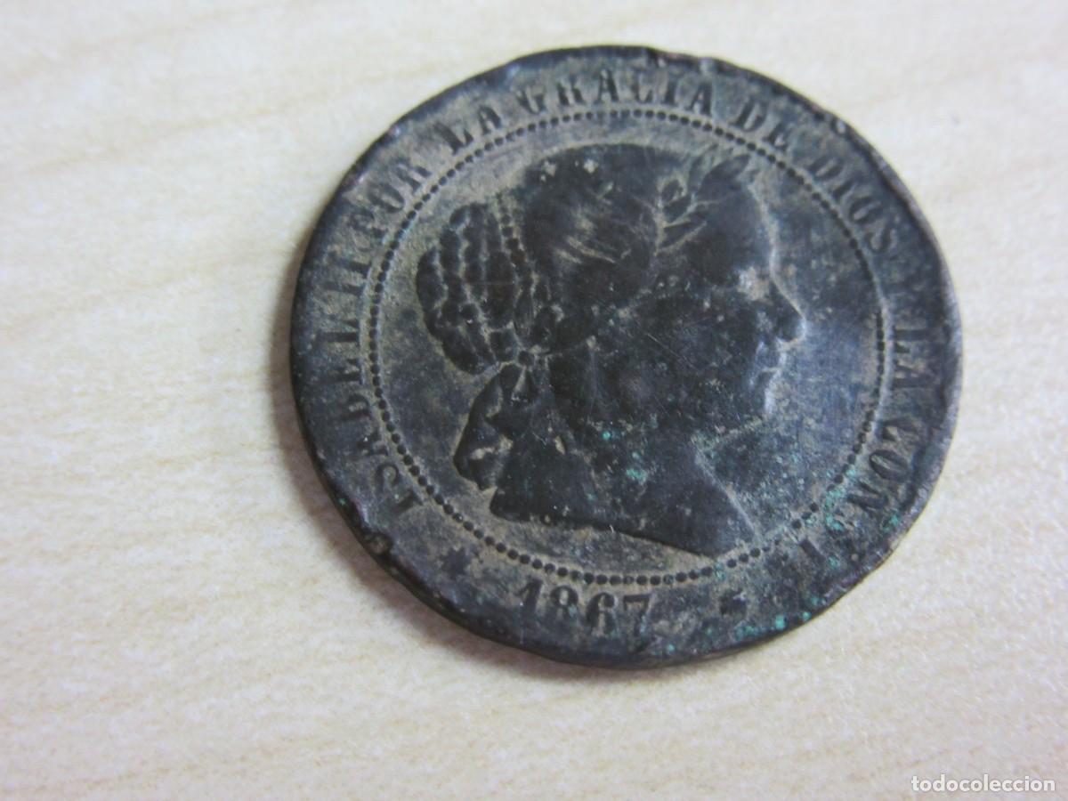 Monedas de Espa&ntilde;a: 2 c&eacute;ntimos y medio de escudo de Isabel II 1867 Emitida en Sevilla