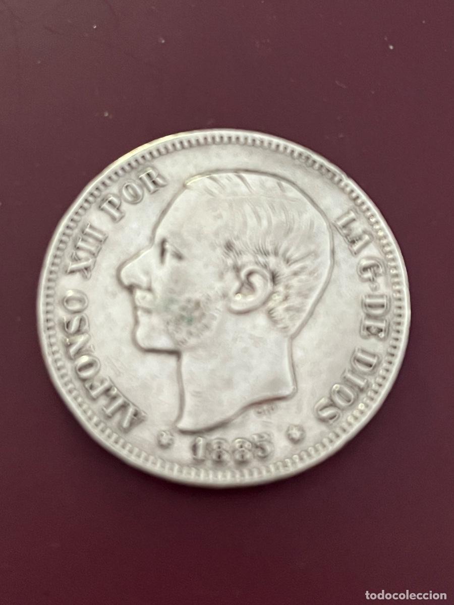 Monedas de Espa&ntilde;a: 5 pesetas de plata. Alfonso XII. 1885.