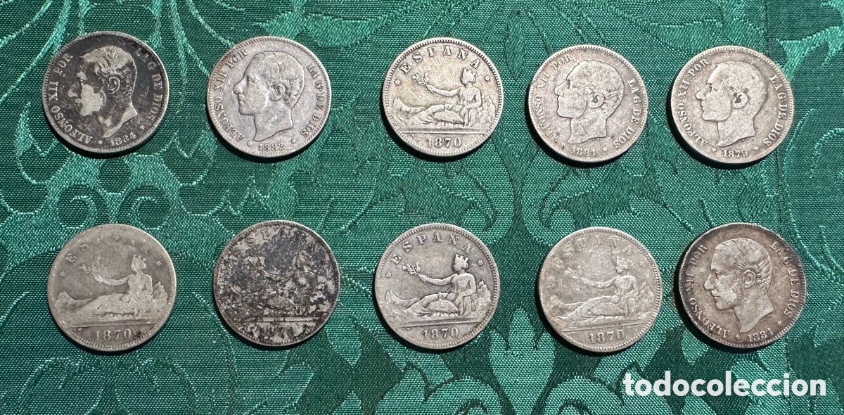 Monedas de Espa&ntilde;a: LOTE DIEZ MONEDAS DE DOS PESETAS EN PLATA ESPA&Ntilde;A . VARIOS A&Ntilde;OS.