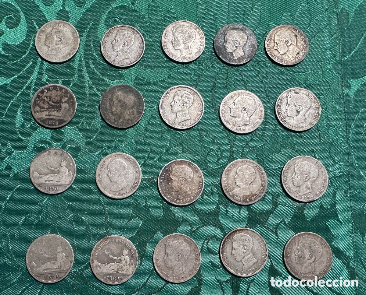 Monedas de Espa&ntilde;a: LOTE DE 20 MONEDAS DE 1 PESETA DE PLATA.