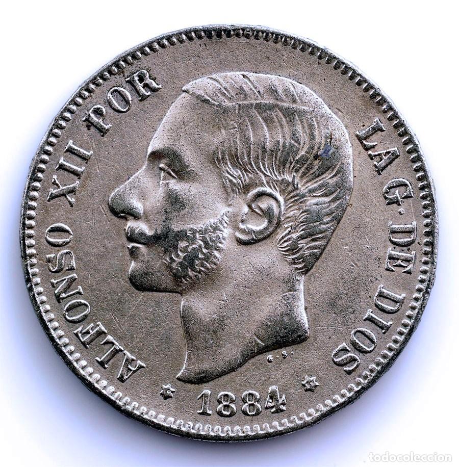 Monedas de Espa&ntilde;a: SC-FALSA DE EPOCA. Alfonso XII. 5 Peseta 1884 Madrid. EBC/XF Calamina 18,5 g