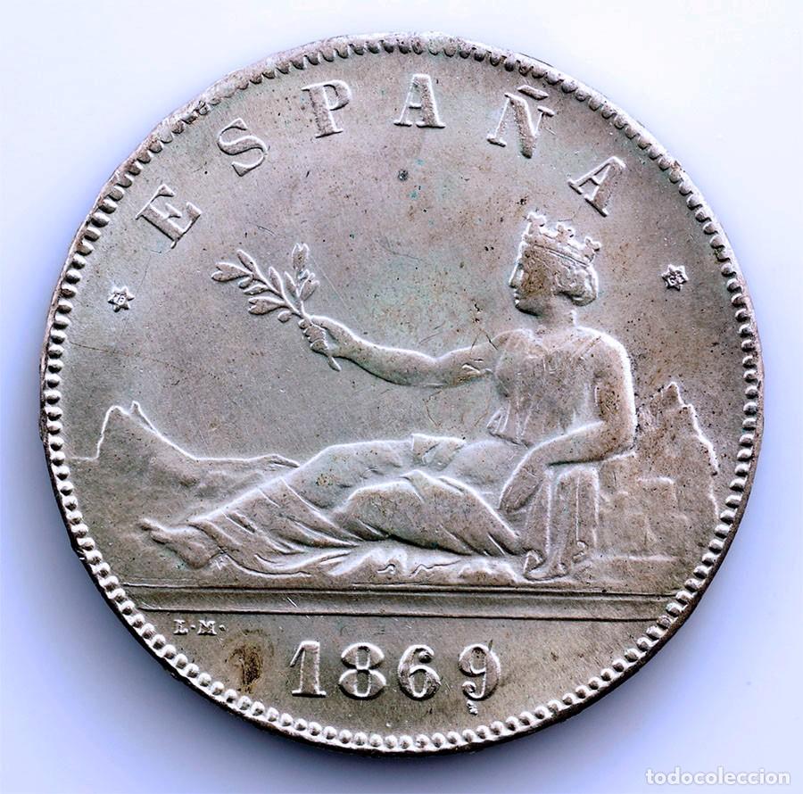 Monedas de Espa&ntilde;a: SC-FALSA EN PLATA. Gobierno Provisional. 5 Peseta 1869 Madrid. SC. Plata 25,2 g