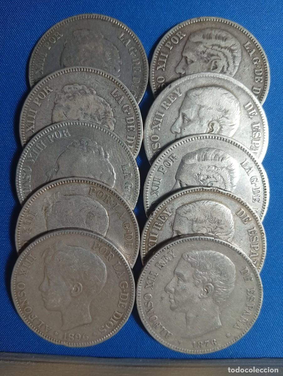 Monedas de Espa&ntilde;a: 10 Duros de plata 900. de 5 ptas Alfonso XII y Alfonso XIII varios a&ntilde;os. Precio spot + 15%