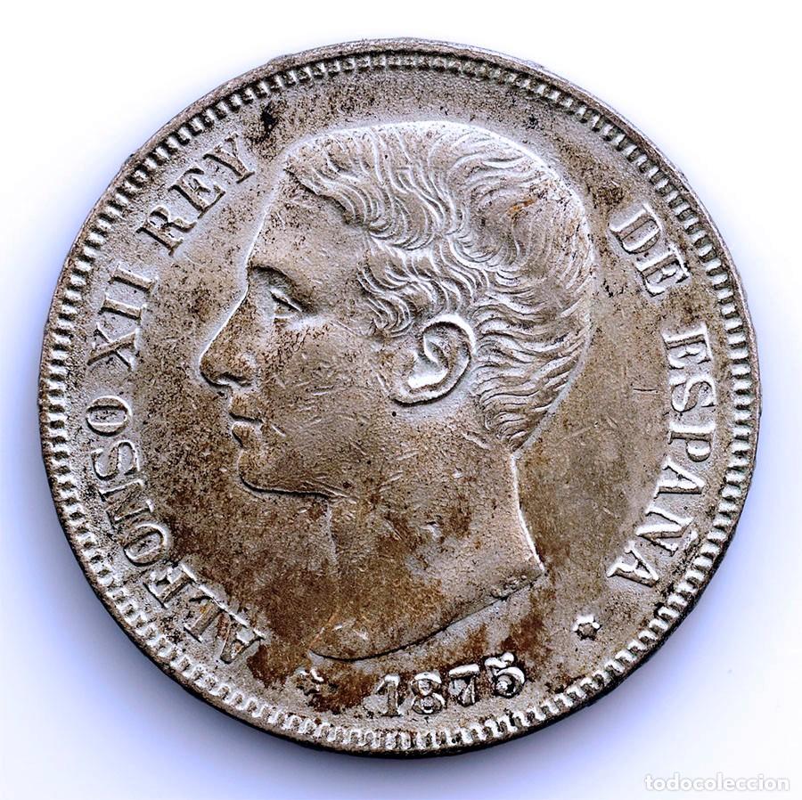 Monedas de Espa&ntilde;a: SC-FALSA EN PLATA. Alfonso XII. 5 Peseta 1875 Madrid. Plata 24,6 g