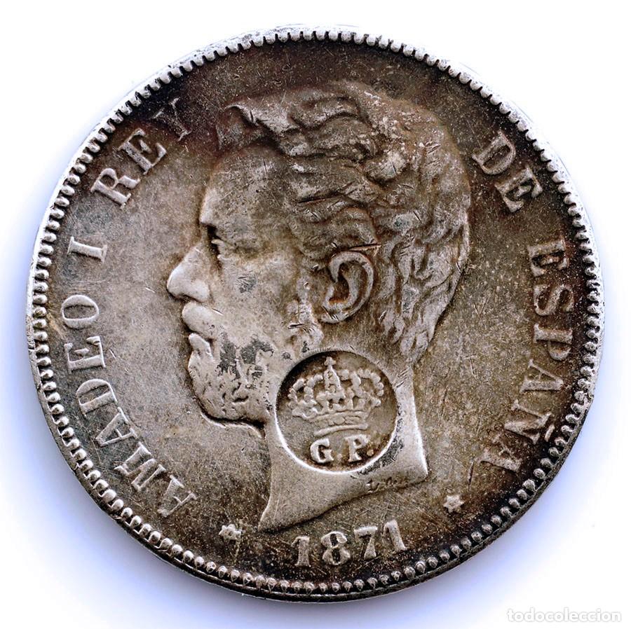 Monedas de Espa&ntilde;a: SC-FALSA EN PLATA. Amadeo I. 5 Peseta 1871 Madrid. Plata 22,7 g