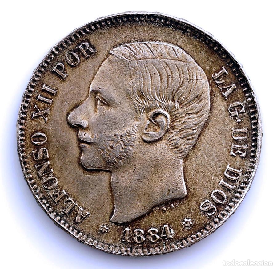 Monedas de Espa&ntilde;a: SC-FALSA EN PLATA. Alfonso XII. 5 Peseta 1884 Madrid. Plata 24,7 g