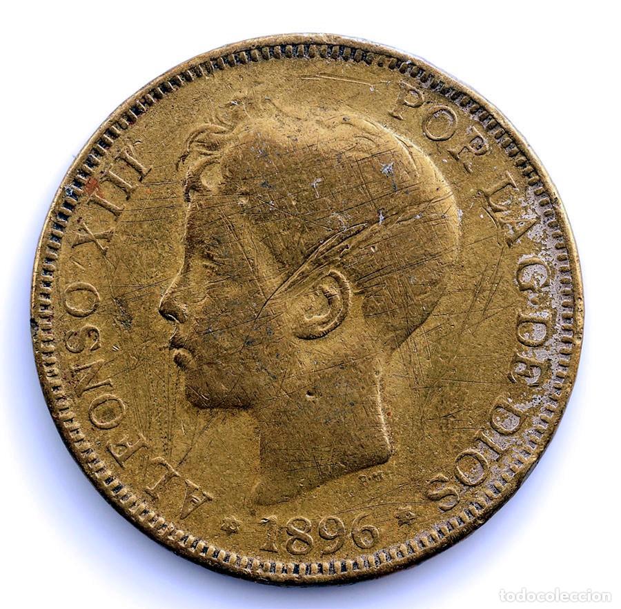 Monedas de Espa&ntilde;a: SC-FALSA DE EPOCA. Alfonso XIII. 5 Peseta 1896 Madrid. Lat&oacute;n 21,5 g