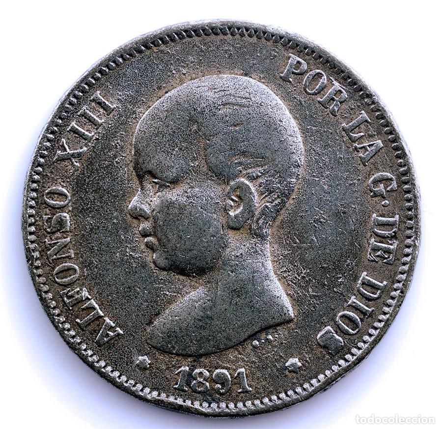 Monedas de Espa&ntilde;a: SC-FALSA DE EPOCA. Alfonso XIII. 5 Peseta 1891 Madrid. Calamina 18.4 g