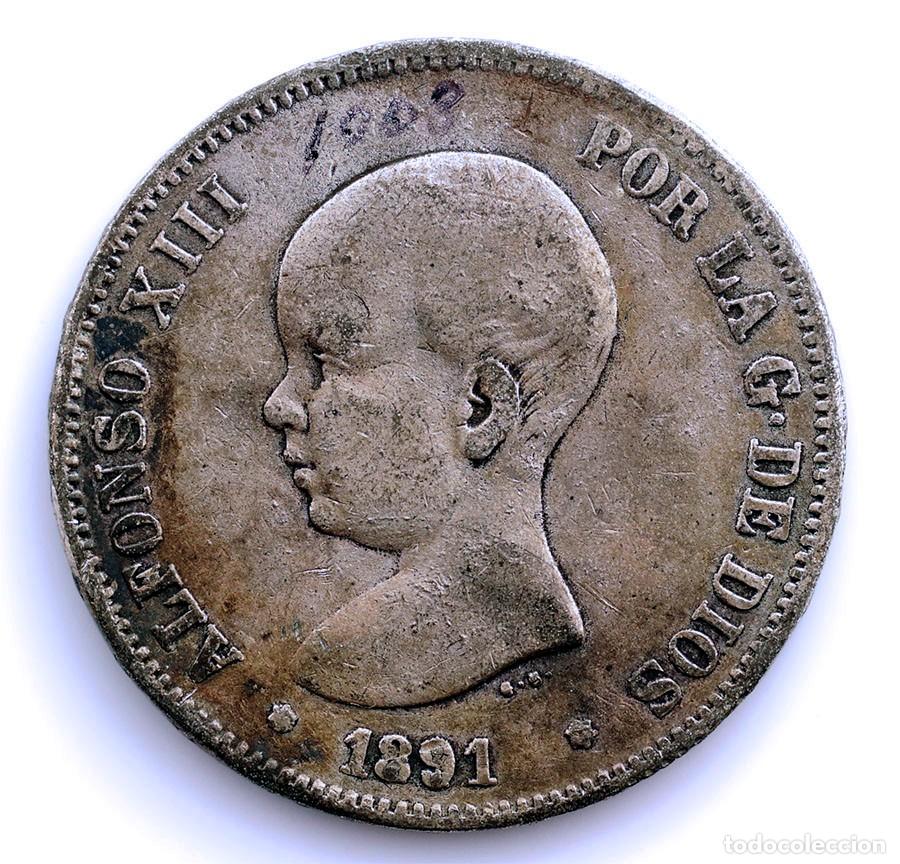 Monedas de Espa&ntilde;a: SC-FALSA DE EPOCA. Alfonso XIII. 5 Peseta 1891 Madrid. Calamina 17,6 g
