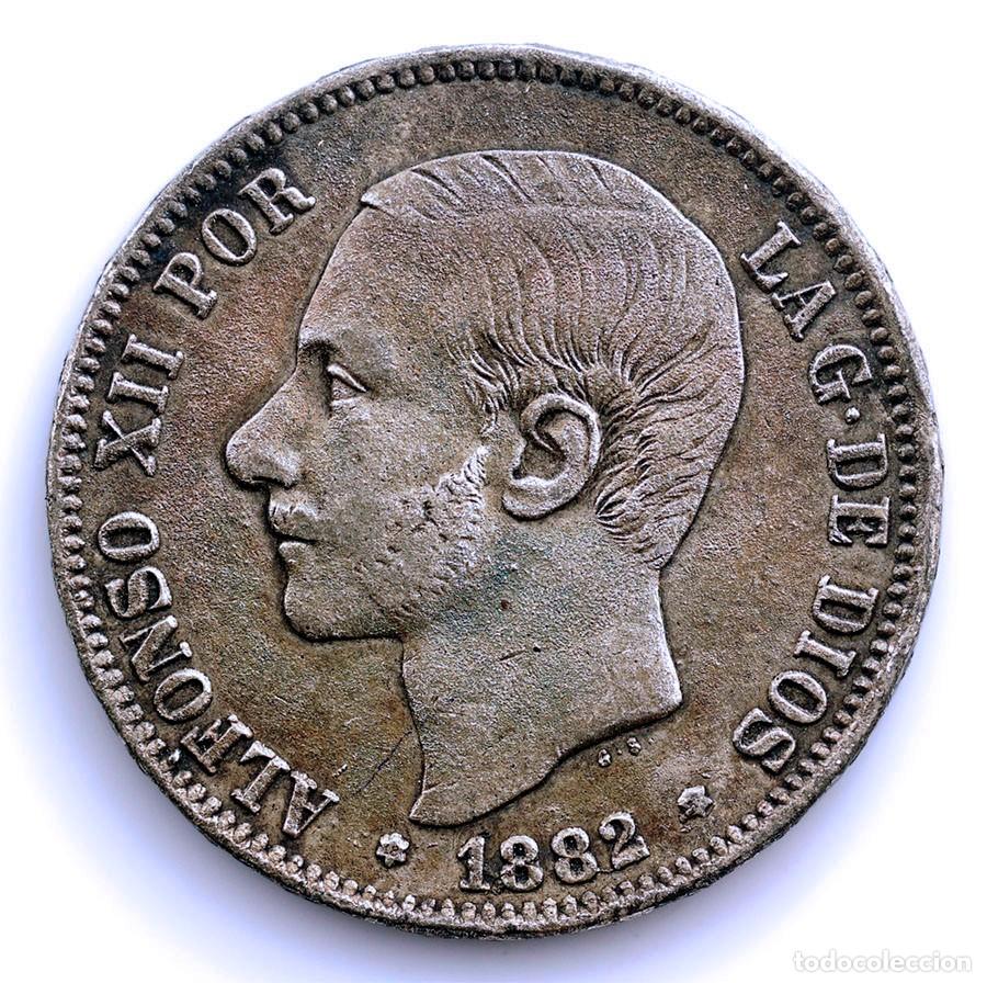 Monedas de Espa&ntilde;a: SC-FALSA DE EPOCA. Alfonso XII. 5 Peseta 1882 Madrid. Calamina 18,6 g