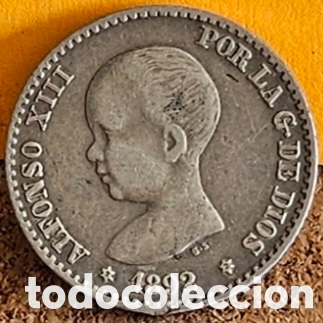 Monedas de Espa&ntilde;a: ESPA&Ntilde;A, 50 C&Eacute;NTIMOS, 1892, VARIANTE *2*2.ALFONSO XIII. MONEDA ESCASA. PLATA.