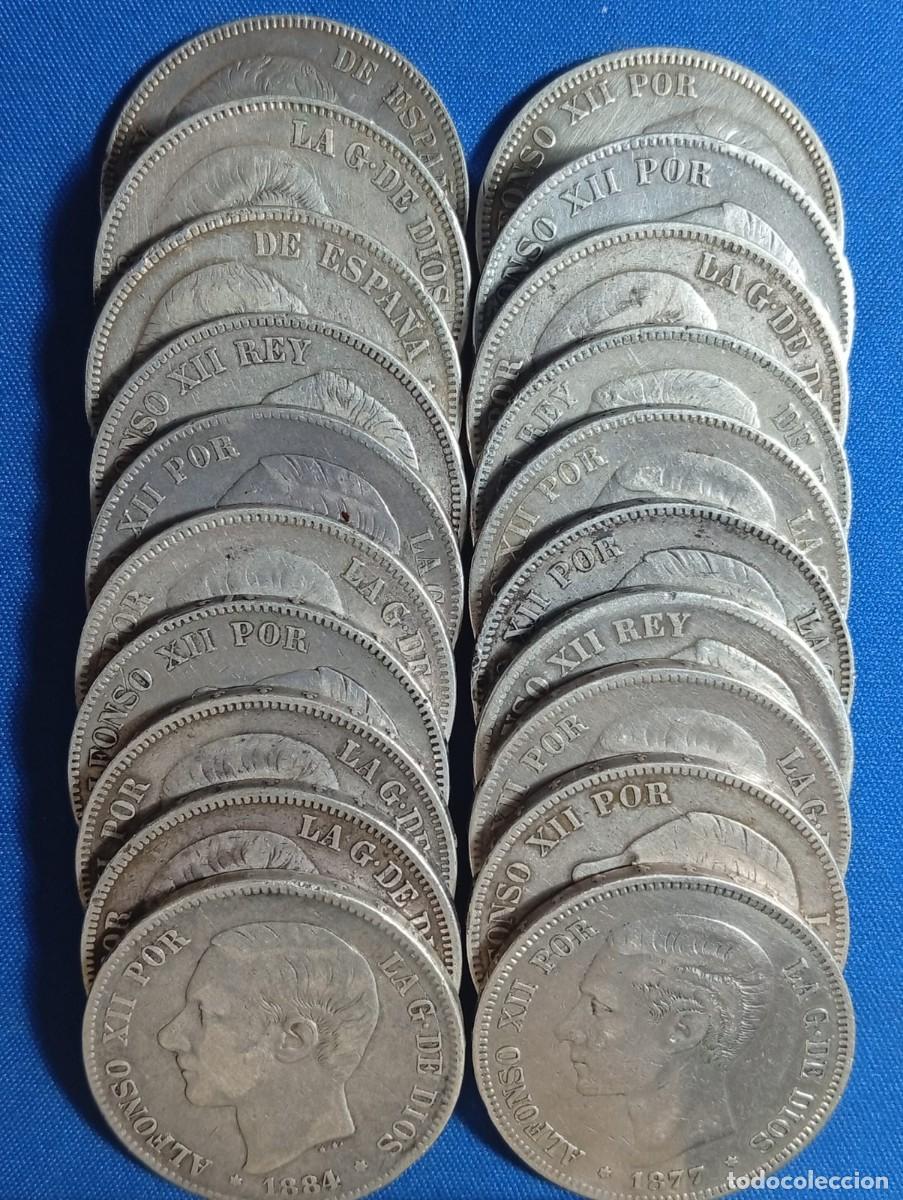 Monedas de Espa&ntilde;a: 20 Duros de plata -5 ptas- Alfonso XII, varios a&ntilde;os. Precio spot + 10%