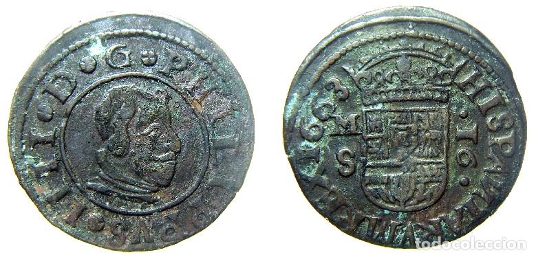 Monedas de Espa&ntilde;a: Moneda de Felipe IV Madrid S 16 maraved&iacute;s 1663
