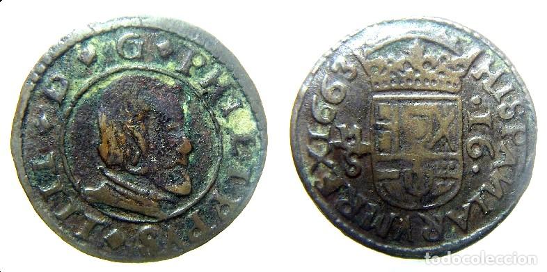 Monedas de Espa&ntilde;a: Moneda de Felipe IV Madris S 16 maraved&iacute;s 1663