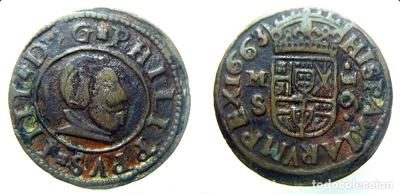 Monedas de Espa&ntilde;a: Moneda de Felipe IV Madris S 16 maraved&iacute;s 1663