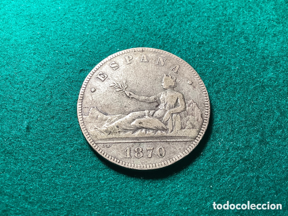Monedas de Espa&ntilde;a: Moneda de plata de 5 pesetas del a&ntilde;o 1870