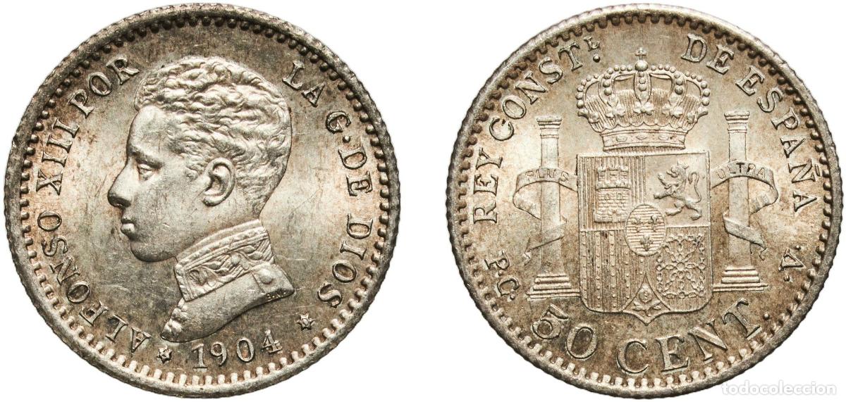 Monedas de Espa&ntilde;a: Spain Kingdom 1904 1-0 PCV 50 Centimos - Alfonso XIII (4th portrait) Original luster Silver (.835)