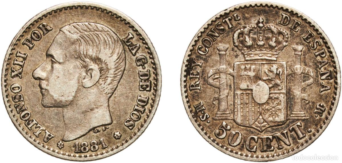 Monedas de Espa&ntilde;a: Spain Kingdom 1881 18-81 MSM 50 Centimos - Alfonso XII Silver (.835) Madrid Mint (5647000) 2.48g V
