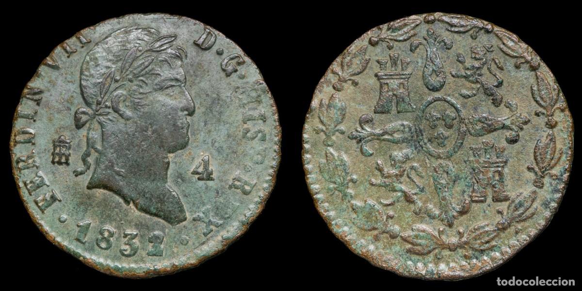 Monedas de Espa&ntilde;a: 1832, 4 Maravedis Ferdinand VII, Segovia Mint - 24 mm / 5,09 gr.
