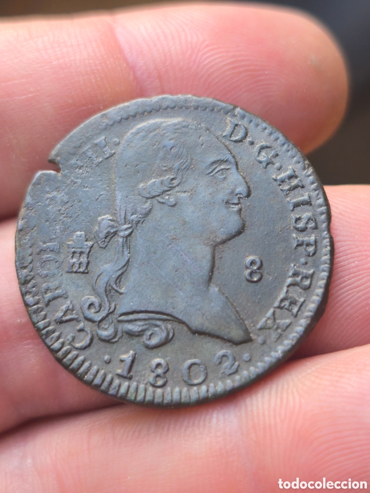 Monedas de Espa&ntilde;a: Carlos IV 1802 8 maravedis Segovia