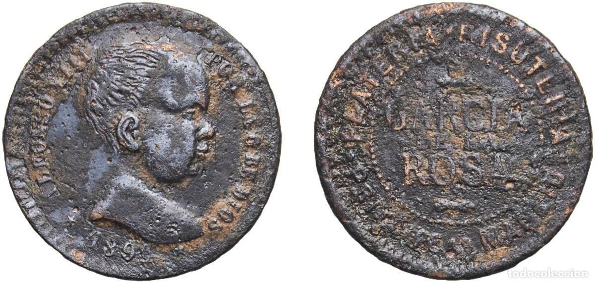 Monedas de Espa&ntilde;a: Spain Kingdom 1891 Token - Alfonso XIII (Garc&iacute;a de la Rosa) Copper 2.54g VF