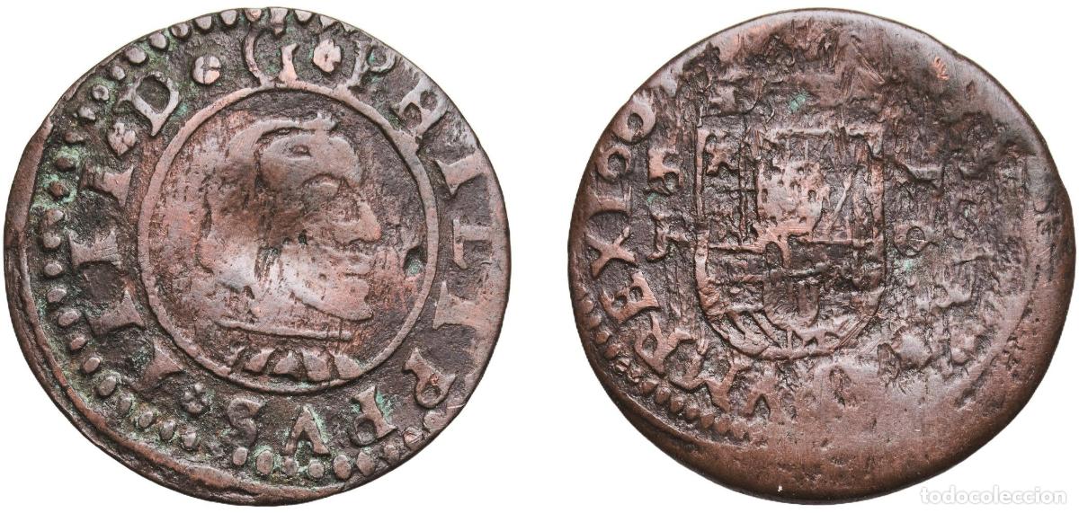 Monedas de Espa&ntilde;a: Spain Kingdom 1664 S R 16 Maravedis - Felipe IV Billon Seville Mint 3.97g VF KM 172.7 Cal 1570 Aure