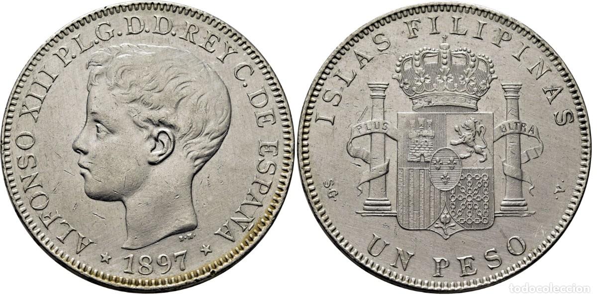 Coins of Spain: UN PESO ALFONSO XIII 1897 ISLAS FILIPINAS MANILA