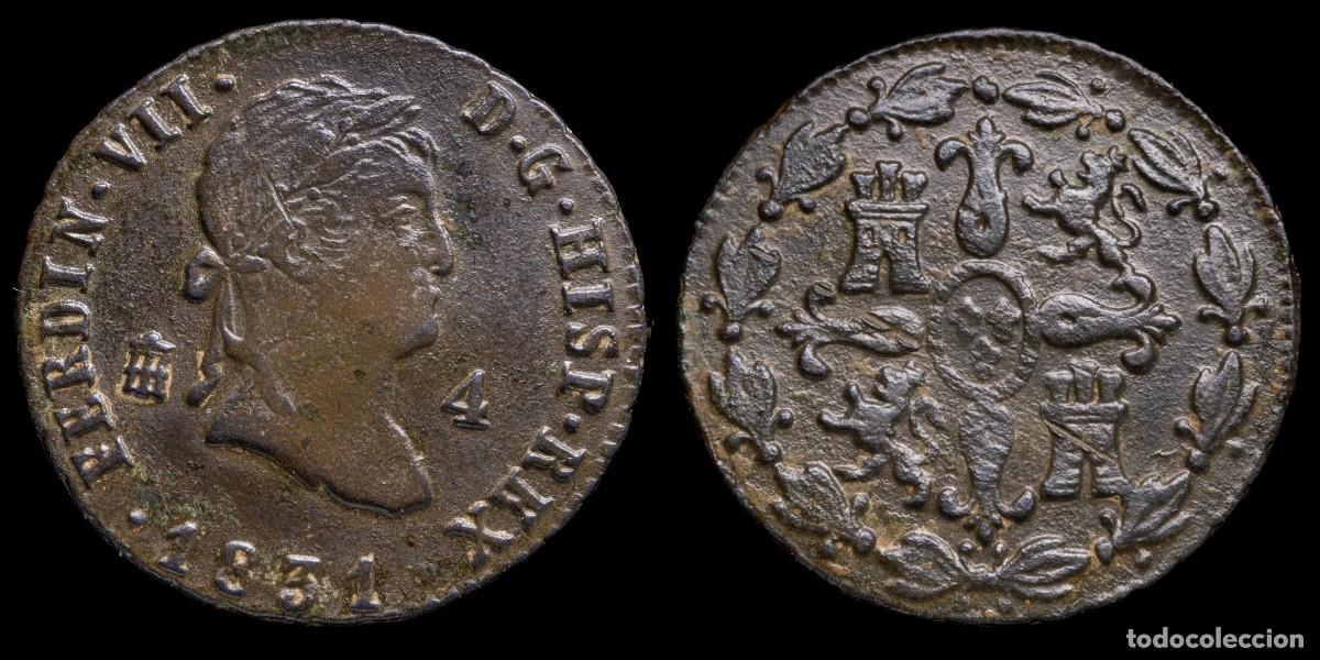 Monedas de Espa&ntilde;a: 1831, 4 Maravedis Ferdinand VII, Segovia Mint - 24 mm / 4,95 gr.