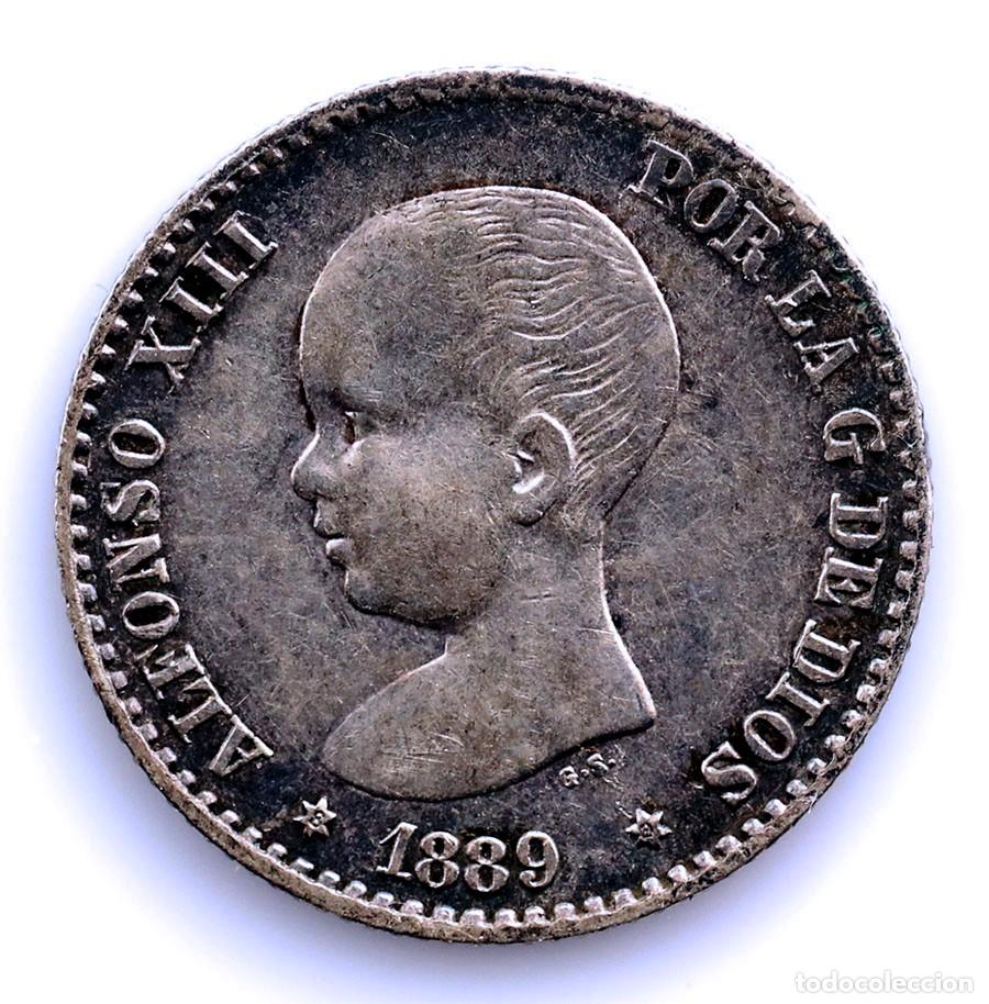Monedas de Espa&ntilde;a: Spain-Alfonso XIII. 50 centimos 1889*8-9. Madrid. MBC+/VF+. Plata 2,5 g. ESCASA