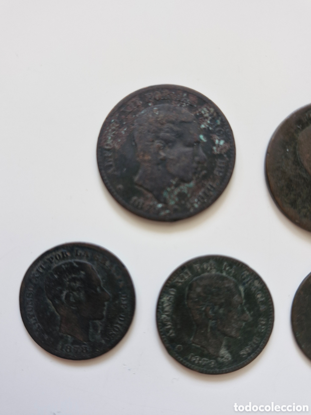 Monedas de Espa&ntilde;a: Lote de 10 Monedas de Cobre de Alfonso XII: 4 de 10 C&eacute;ntimos y 6 de 5 C&eacute;ntimos (1877-1879)