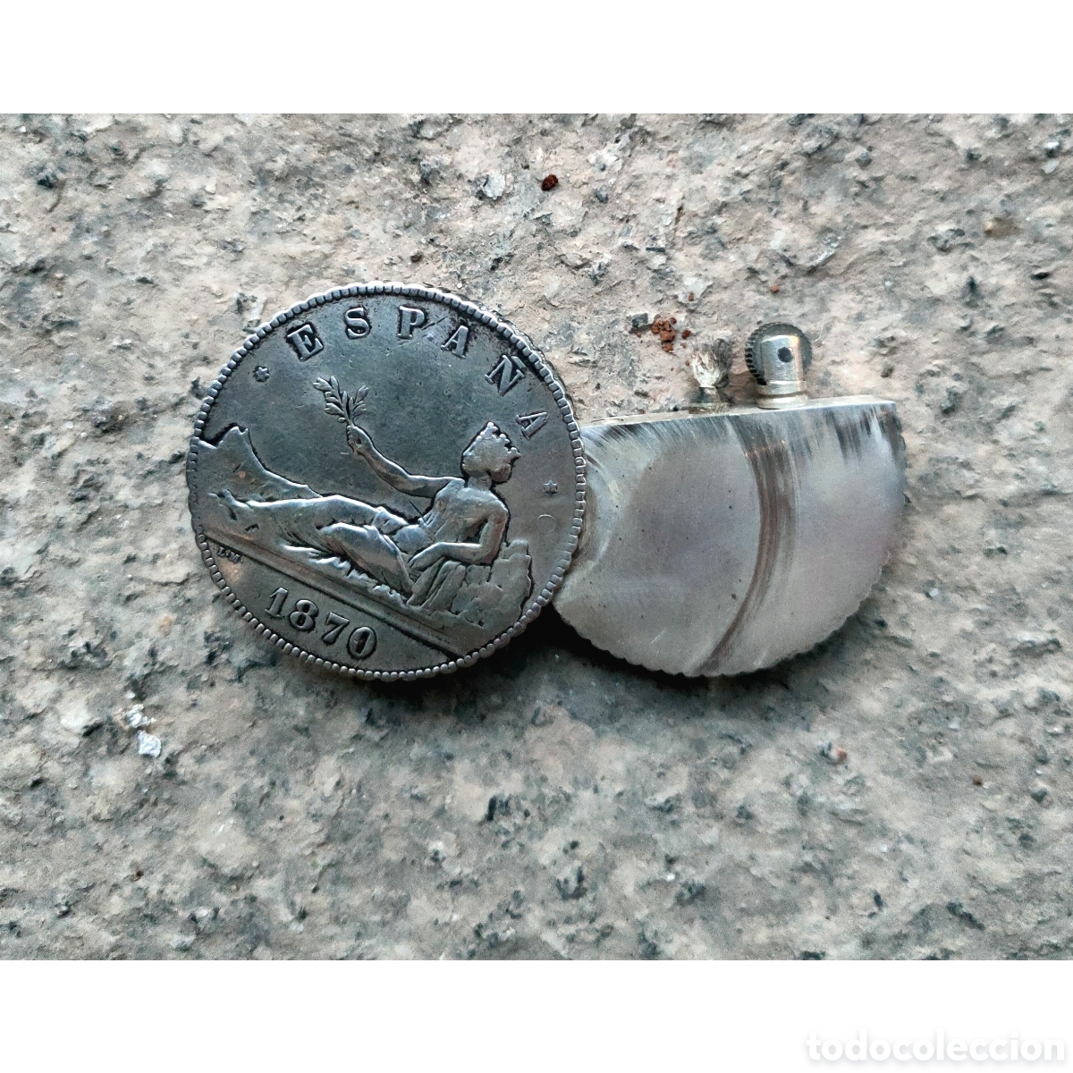Monedas de Espa&ntilde;a: Mechero de plata 5 Pesetas 1870 - Foto 2