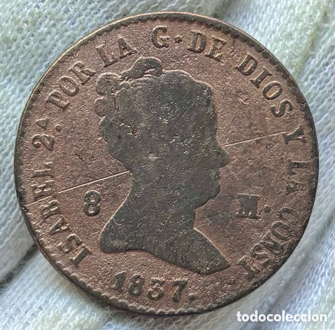 M&uuml;nzen von Spanien: Moneda 8 Maravedis 1837 Segovia. Isabel II