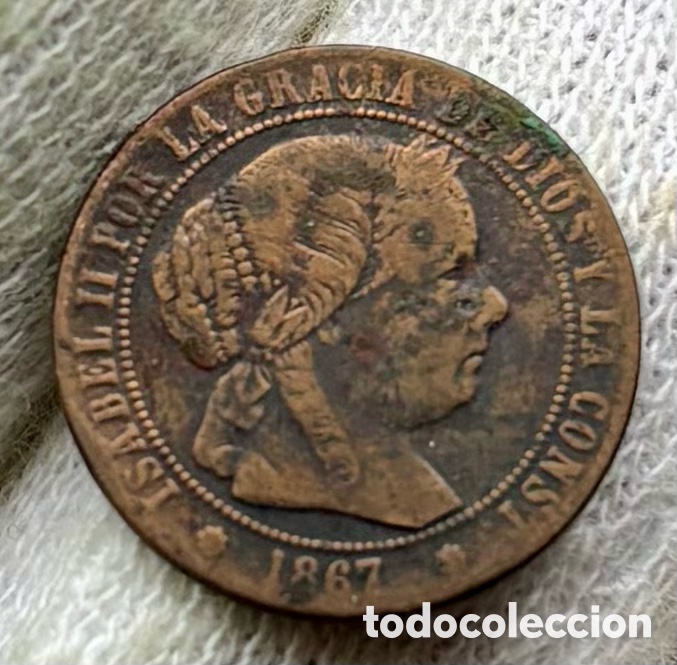 Monedas de Espa&ntilde;a: Moneda 1/2 C&eacute;ntimo Escudo 1867 Barcelona. Isabel II