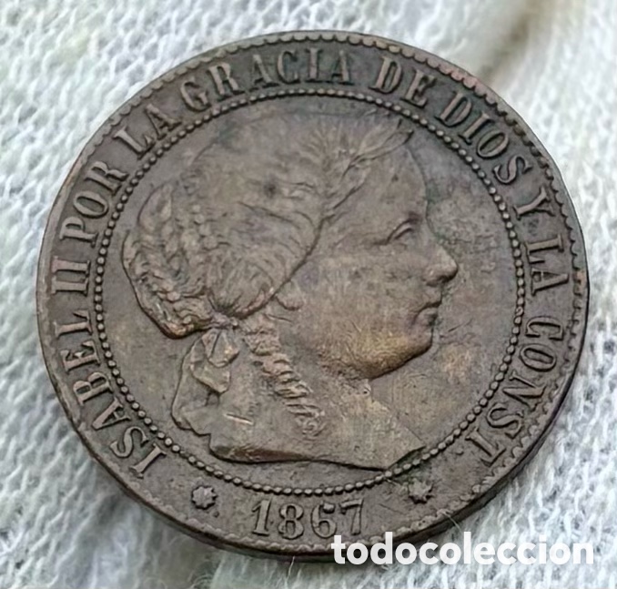 Monedas de Espa&ntilde;a: Moneda 1 C&eacute;ntimo Escudo 1867 OM. Barcelona. Isabel II