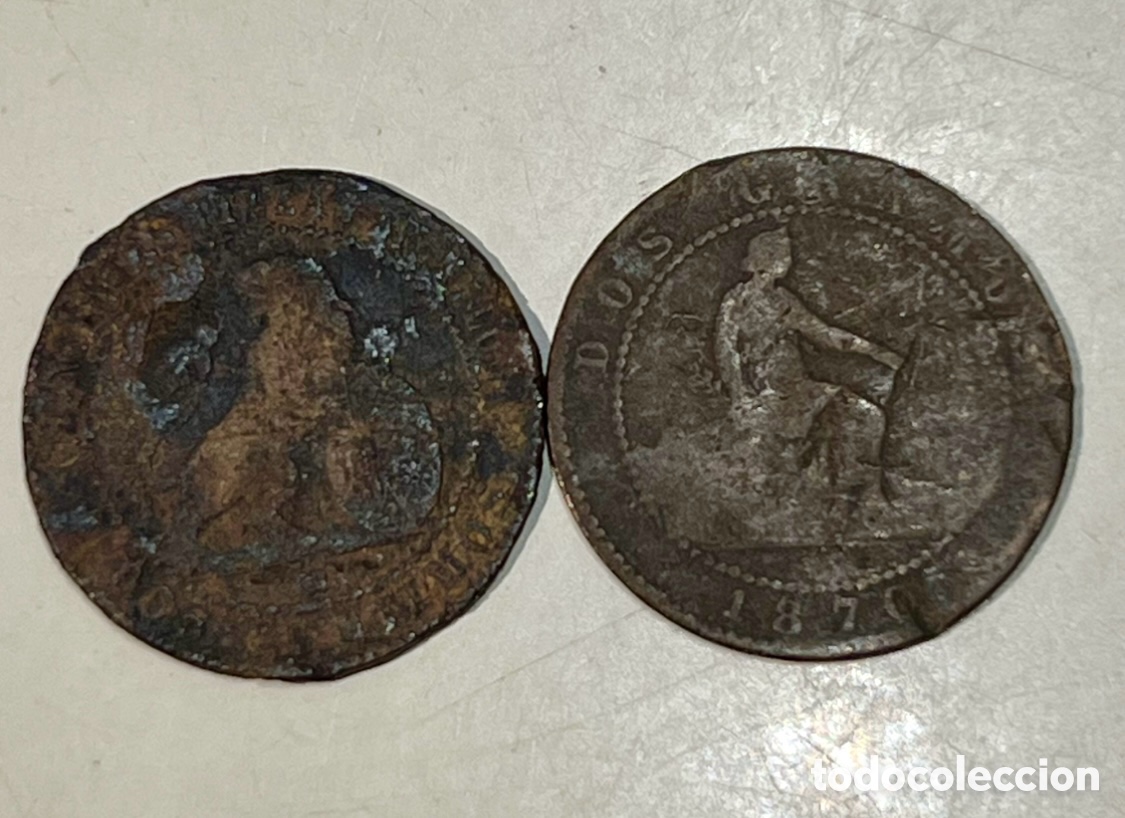 Monedas de Espa&ntilde;a: Moneda. Espa&ntilde;a. Bronce. 2 C&eacute;ntimos. 1870.