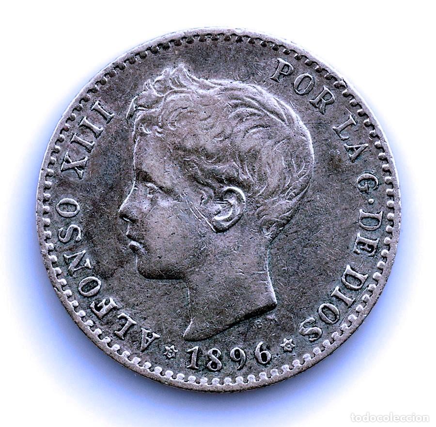Monedas de Espa&ntilde;a: SC-OREJA RAYADA. Alfonso XIII. 50 Centimos. 1896*9-6 Madrid. Plata 2,5 g. Escasa
