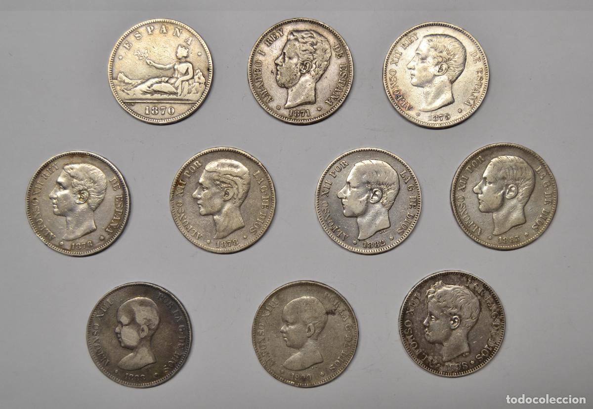 Monedas de Espa&ntilde;a: LOTE 10 DUROS DE PLATA - 5 PESETAS - DES DE 1870 A 1898 - LOTE. 5738