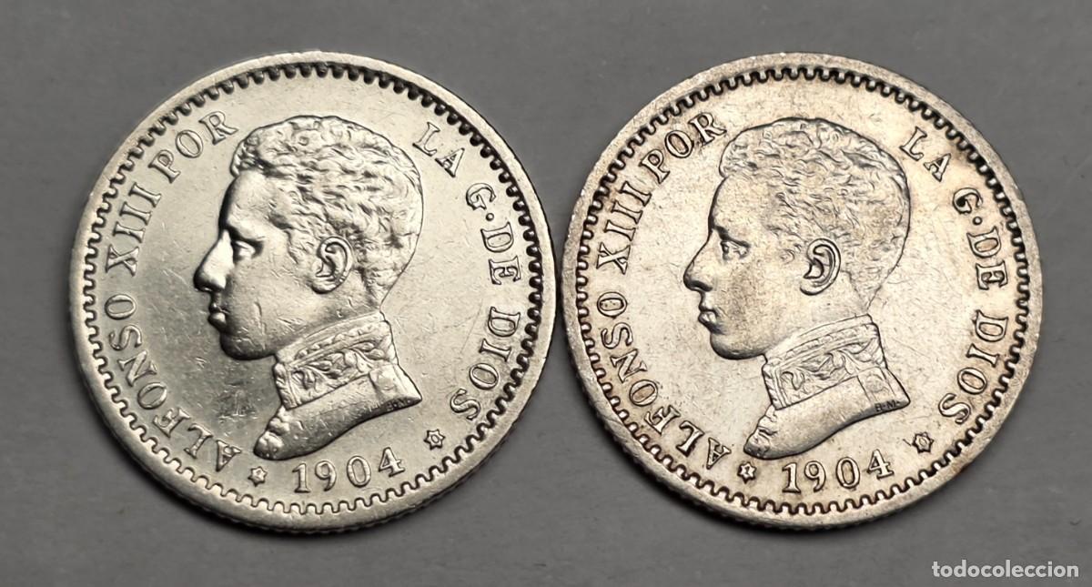 Monedas de Espa&ntilde;a: LOTE 2 MONEDAS DE PLATA ALFONSO XIII 50 CENTIMOS 1904 *1-0*