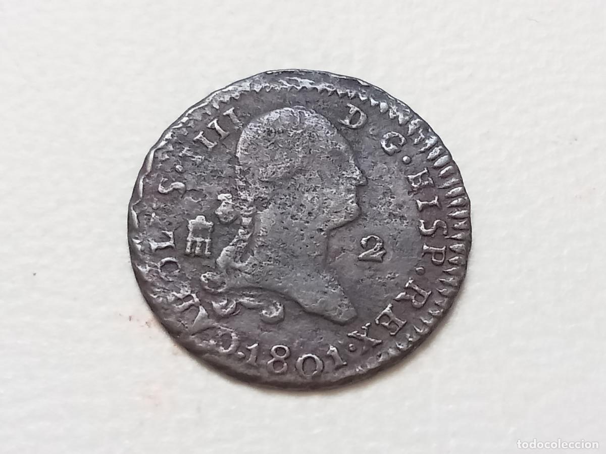 Monedas de Espa&ntilde;a: CARLOS IV 2 MARAVED&Iacute;S 1801 SEGOVIA BC+