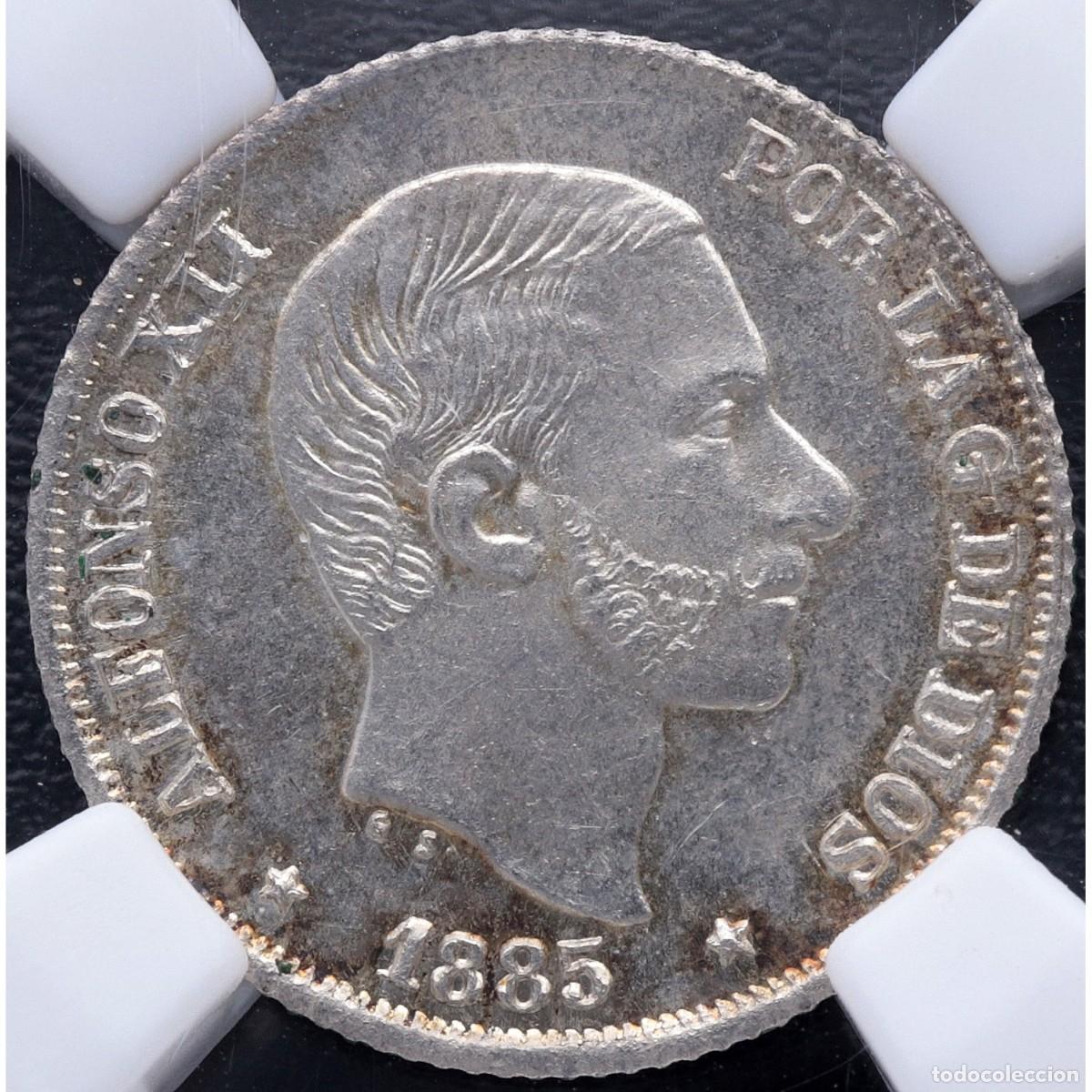 Monedas de Espa&ntilde;a: ALFONSO XII. 10 CENTAVOS DE PESO 1885 FILIPINAS. FLOR DE CU&Ntilde;O. NN-COIN MS 65. SC. SIN CIRCULAR.